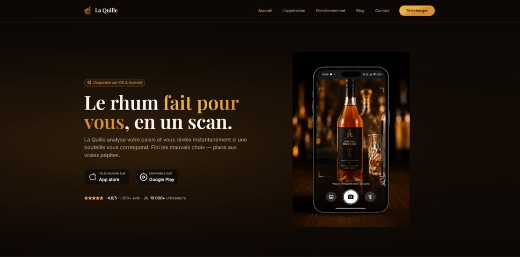 Aperçu de l’application mobile réalisée pour La Quille - outil d’identification de rhums